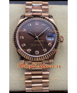 Rolex Datejust 31MM Reloj Suizo en Acero 904L Oro Rosado Dial Chocolate Réplica Espejo 1:1