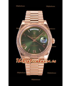 Rolex Day Date Watch Dial Verde con Numerales de Hora en Numeros Romanos Movimiento Cal.3255 - Acero 904L