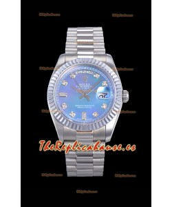 Rolex Day Date Watch en Dial Azul con Numerales de Hora Diamantes Movimiento ETA - Acero 904L