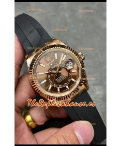 Rolex Sky-Dweller REF# M336235 Dial Marrón Reloj Oro Rosado Caja en Acero 904L Réplica Espejo 1:1