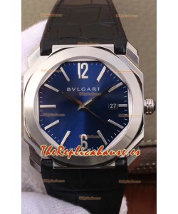 Bvlgari Edición Octo Roma Reloj Réplica a espejo 1:1 Caja en Acero 904L - Dial Azul Oscuro Correa de Piel