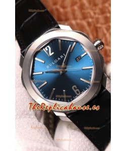 Bvlgari Edición Octo Roma Reloj Réplica a espejo 1:1 Caja en Acero 904L - Dial Azul Correa de Piel