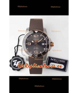 Longines HydroConquest 1:1 Swiss Replica Watch in Gris Dial Rubber Strap Oro Rosado Bezel