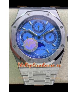 Audemars Piguet Royal Oak Calendario Perpetuo Reloj Réplica Suizo Caja de Acero con Dial de Acero color Azul