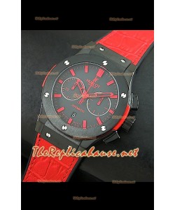 Hublot Classic Fusion Swiss Watch, estuche en PVD y malla roja