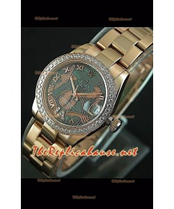 Reloj japonés Rolex Datejust para damas con estuche de 31 mm. rosa dorado. 