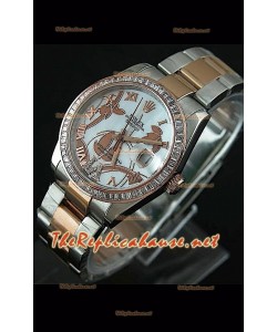 Reloj japonés Rolex Datejust para damas con estuche en dos tonos