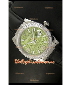 Rolex Réplica Datejust Reloj Suizo – 37MM - Malla Negra Esfera Verde