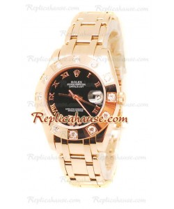 Datejust Rolex Reloj Suizo de imitación en Oro Rosa y Dial Negro - 34MM