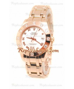 Datejust Rolex Reloj de imitación Japonés en Oro Rosa y Dial Blanco - 34MM
