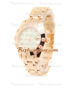 Pearlmaster Datejust Rolex Reloj Japonés en Oro Rosa y Dial verde perlado - 34MM