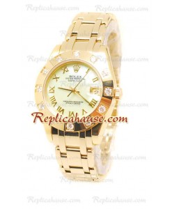 Pearlmaster Datejust Rolex Reloj Suizo en Oro Amarillo con Dial Verde Perlado- 34MM