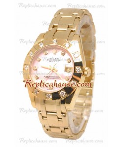 Pearlmaster Datejust Rolex Reloj Suizo en Oro Amarillo con Dial Rosa Perlado - 34MM
