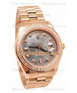 Rolex Day Date II Dial color Perla Rose Gold Reloj Suizo Bisel de diamantes 43MM