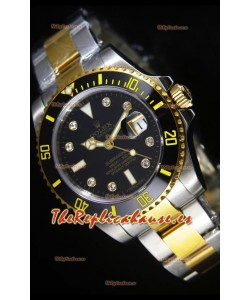 Rolex Submariner Reloj Suizo Dial Negro Marcadores de Hora en DIamantes