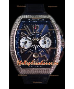 Franck Muller Vanguard Chronograph Reloj Suizo con Diamantes Dial color Azul en Acero 904L