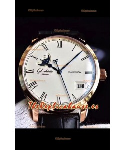 Glashuette Senator Excellence Panorama Date Moon Phase Oro Rosado Reloj Suizo