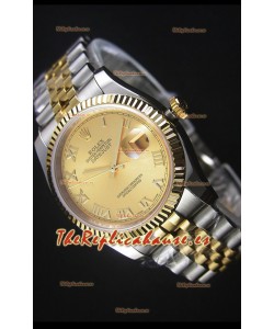 Rolex Datejust Reloj Replica en Oro, Dial con Numeros Romanos, 36MM con Movimiento Suizo 3135