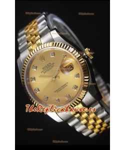 Rolex Datejust Reloj Replica en Oro, Dial con Diamantes, 36MM con Movimiento Suizo 3135