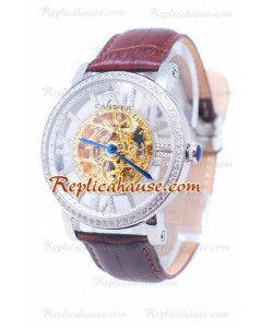 Cartier De Rotonde Skeleton Reloj Diamond bisel 