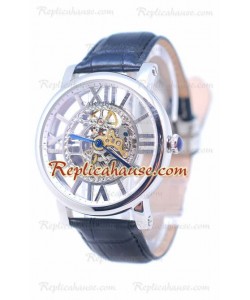 Cartier De Rotonde Skeleton Silver Reloj Black Leather