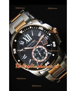 Calibre De Cartier Reloj con Caja de Acero 42MM Dial Negro Color de la Caja en Dos Tonos - Reloj Réplica Espejo 1:1