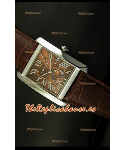 Cartier Tank Anglaise, Reloj Réplica Japonesa, caja de Acero, Dial color Marrón, tamaño 34MM
