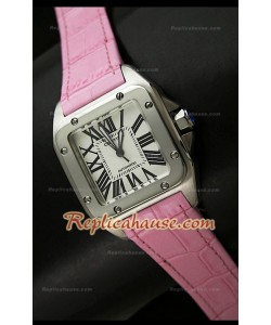 Cartier Santos 100 Reloj Suizo Automático Para Señoras en Piel Penk - 33MM