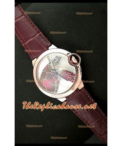 Ballon De Cartier Reloj de Oro Rosa con Esfera de Tortuga y Correa Marrón 
