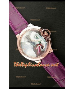 Ballon De Cartier Reloj de Oro Rosa con Esfera de Elefante y Correa Lila 