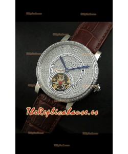 Reloj Turbillón Cartier Calibre con esfera de diamante y malla marrón