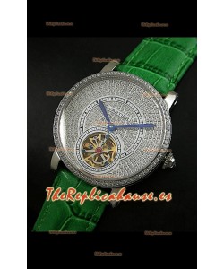 Reloj Turbillón Cartier Calibre con esfera de diamante y malla verde