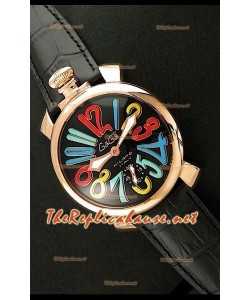 GaGa Milano Reloj Manual con Carcasa de Oro Rosa - Números en Colores