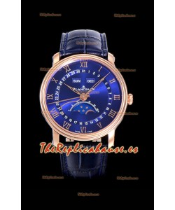 Blancpain "Villeret Quantième Complet" Reloj en Acero 904L Oro Rosado Dial Azul