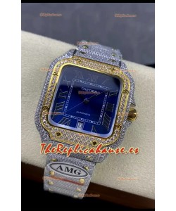 Cartier "Santos De Cartier" Dos Tonos Dial Azul Réplica a Espejo 1:1 - 40MM - Diamantes Genuinos