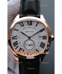Drive De Cartier Reloj Réplica a espejo 1:1 chapado en Oro Rosado - Dial Blanco