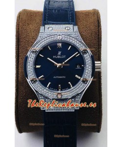 Hublot Classic Fusion Diamonds Acero Dial Azul 38MM Reloj Réplica Suizo Calidad Espejo 1:1