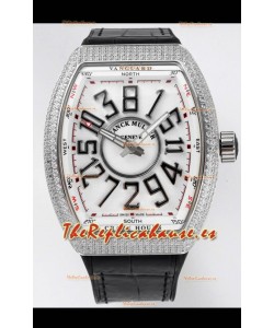 Franck Muller Vanguard Crazy Hours Caja Acero Inoxidable Diamantes - Dial Blanco Reloj Réplica Suizo