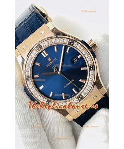 Hublot Classic Fusion Oro Rosado Dial Azul Acero Reloj Réplica Suizo Calidad Espejo 1:1