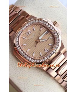 Patek Philippe Nautilus 7010/1GR-012 32MM Reloj Réplica a Espejo - Bisel con Diamantes Genuinos