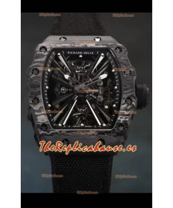 Richard Mille RM12-01 Caja de Fibra de Carbono Genuino Movimiento Tourbillon Reloj Réplica a Espejo 1:1