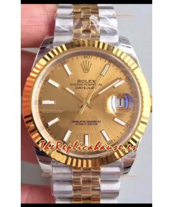 Rolex Datejust 41MM Movimiento Cal.3135 Reloj Réplica Suizo en Acero 904L Caja en Dos Tonos Dial Oro