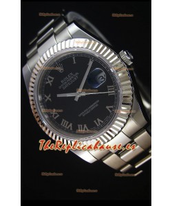 Rolex Datejust Reloj Réplica Japonés - Dial Negro Marcadores Romanos en 41MM con correa Oyster
