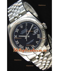 Rolex Datejust Reloj Réplica Japonés - Dial Negro en 36MM con correa Jubilee