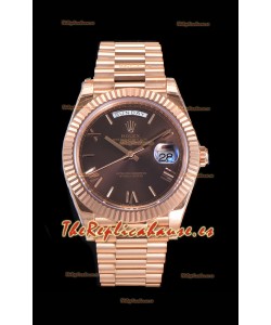 Rolex Day Date Watch Dial en Marrón con Numerales de Hora en Numeros Romanos Movimiento Cal.3255 - Acero 904L