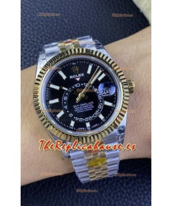 Rolex Sky-Dweller REF# M336933 Dial Negro Reloj en Caja de Acero 904L chapada en Oro Amarillo Réplica a Espejo 1:1