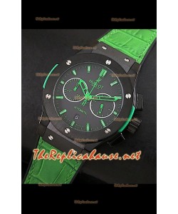 Hublot Classic Fusion Swiss Watch, estuche en PVD y malla verde