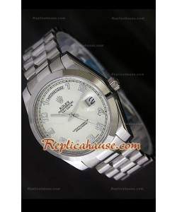 Rolex DayDate Reproducción Reloj Suizo con Esfera Blanca