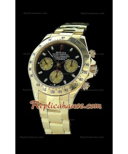 Rolex Daytona Reproducción Reloj Suizo con Esfera de color Negro y Sub-Esferas de Oro