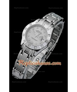 Rolex Datejust Reproducción Reloj Suizo para Señoras con Esfera Gris y Marcadores de Hora en Diamantes